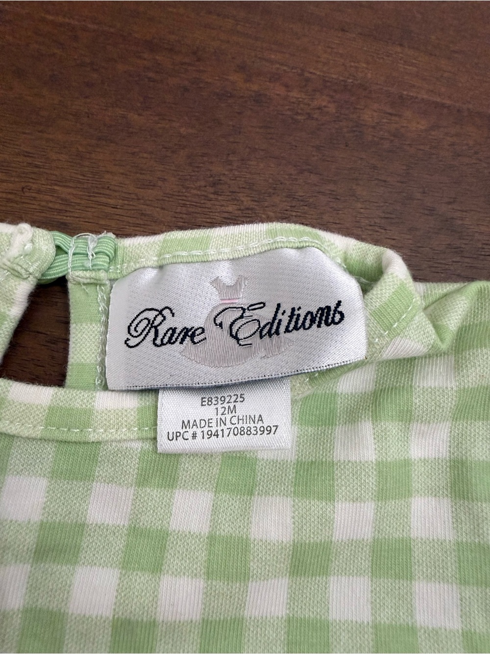 Rare editions 12m Green Gingham Bunny Dress with Pink Bow - Picture 2 of 6